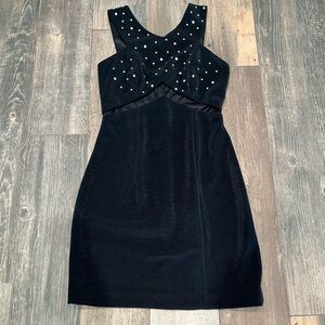 Vintage Y2K Dave & Johnny Black Body Con Gown with Rhinestones Sz 3/4
